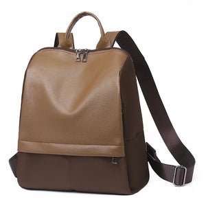 Panelled Backpack Women Preppy Style School Bags for Girls PU Leather Backpacks