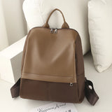 Panelled Backpack Women Preppy Style School Bags for Girls PU Leather Backpacks