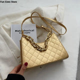 Golden Chain Leather Shoulder Purse Wedding Square Handbag