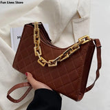 Golden Chain Leather Shoulder Purse Wedding Square Handbag