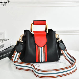 Patchwork Bag Wide Strap PU Leather Two Straps Women Shoulder Crossbody Bag