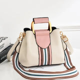 Patchwork Bag Wide Strap PU Leather Two Straps Women Shoulder Crossbody Bag