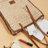 Summer Straw Shoulder Bag Square Beach Travel Tote
