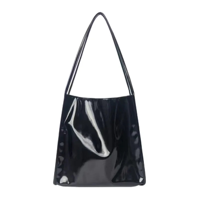 Vintage Patent Leather Women Shoulder Bag Large Capacity Travel Tote