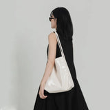 Vintage Patent Leather Women Shoulder Bag Large Capacity Tote Handbag