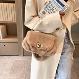 Pearls Chains Fluffy Women Shoulder Bags Soft Plush Lady Handbags