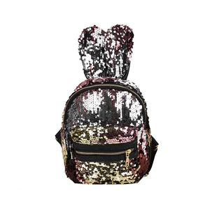 Sequins Rabbit Ears Backpack for Women Mini School Bag