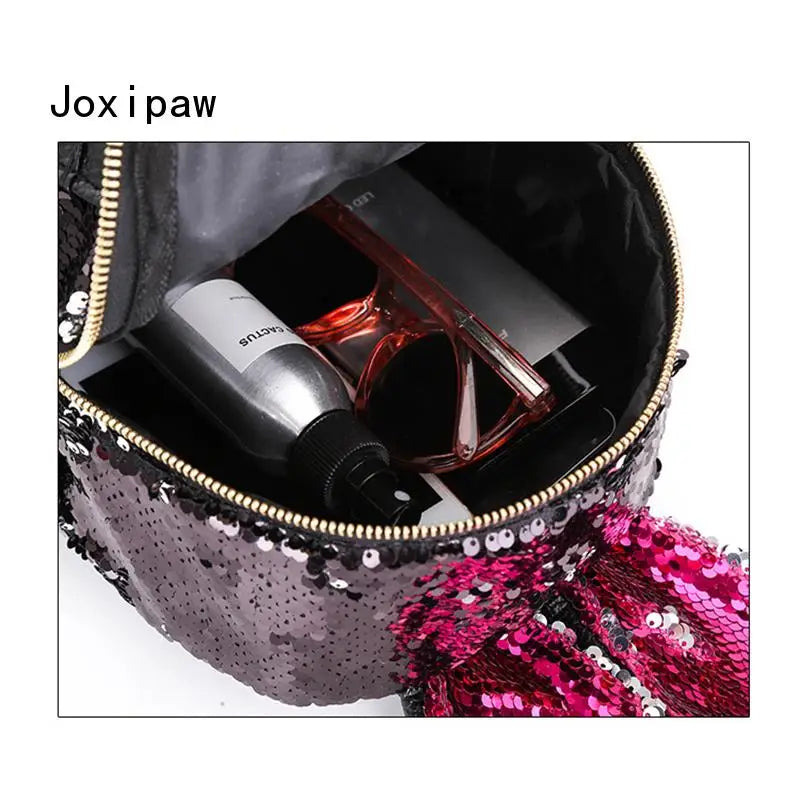 Sequins Rabbit Ears Backpack for Women Mini School Bag