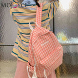 Plaid Backpack Student School Fresh Teenager Girl Laptop Bookbag