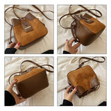 Plaid Bucket Bag Nubuck PU Leather Small Tote