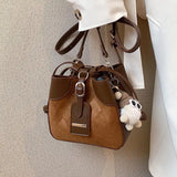 Plaid Bucket Bag Nubuck PU Leather Small Tote