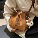 Plaid Bucket Bag Nubuck PU Leather Small Tote