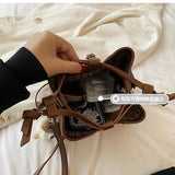 Plaid Bucket Bag Nubuck PU Leather Small Tote