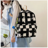 Plaid Canvas Women Backpack for College Students