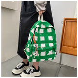 Plaid Canvas Women Backpack for College Students