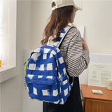 Plaid Canvas Women Backpack for College Students