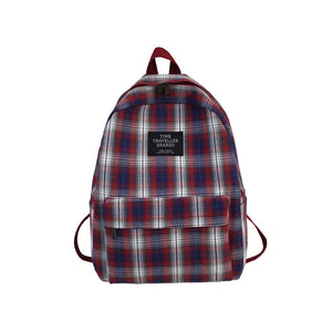 Plaid Canvas Women Backpack College Student Teenage Girl School Bags