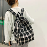 Plaid Canvas Women's Backpack College Student Backpack Teenage School Bags