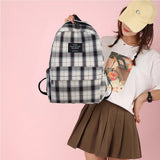 Plaid Canvas Women's Backpack College Student Backpack Teenage School Bags