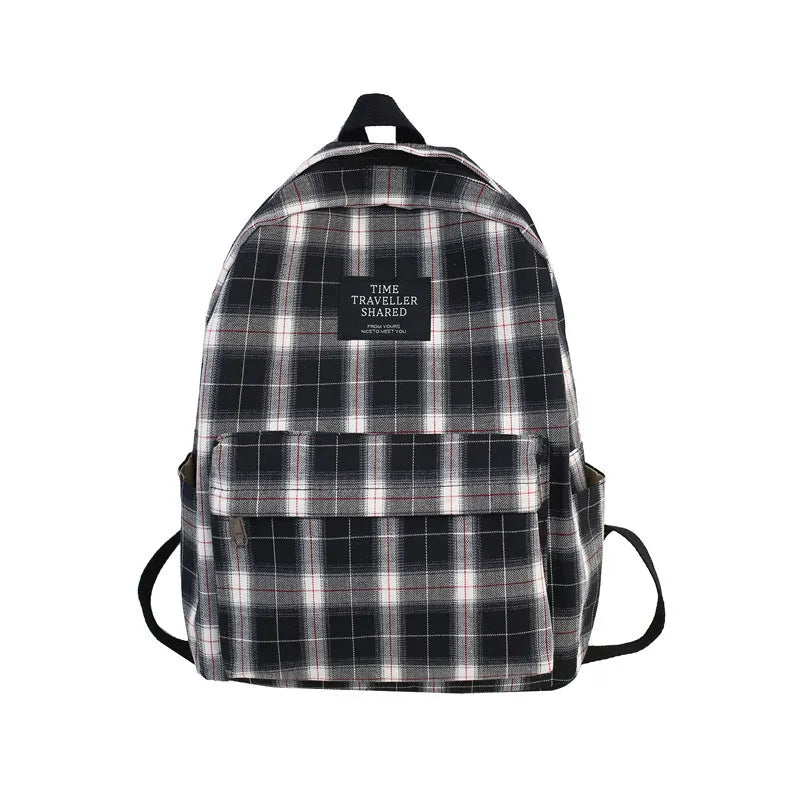 Plaid Canvas Women's Backpack Student School Bags