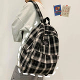 Plaid Canvas Women's Backpack Student School Bags