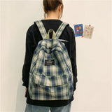 Plaid Canvas Women's Backpack Student School Bags