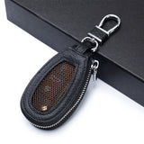 Plaid Car Key Bag Leather Keys Organizer Zip Key Case Wallet