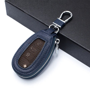 Plaid Car Key Bag Leather Keys Organizer Zip Key Case Wallet