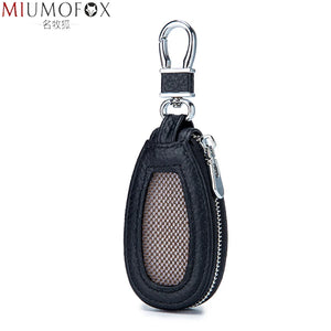 Plaid Car Key Bag Leather Keys Organizer Zip Key Case Wallet