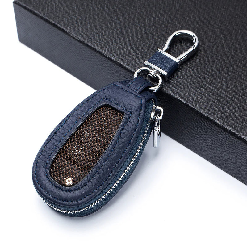 Plaid Car Key Bag Leather Keys Organizer Zip Key Case Wallet