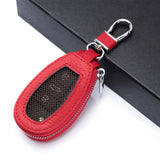 Plaid Car Key Bag Leather Keys Organizer Zip Key Case Wallet