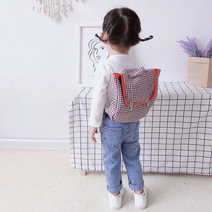 Plaid Cotton Fabric Backpack Vintage Diamond Lattice Backpacks School Bag