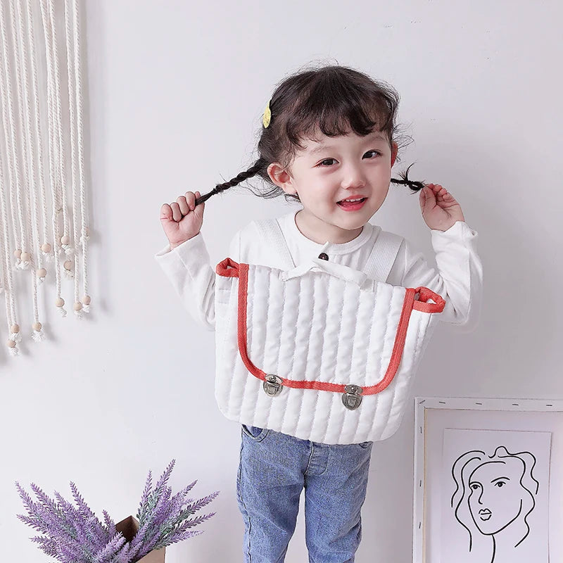 Plaid Cotton Fabric Backpack Vintage Diamond Lattice Backpacks School Bag