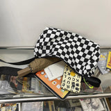 Plaid Crossbody Bag Retro Hand Cylinder Sports Zipper Travel Satchel
