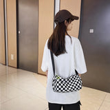 Plaid Crossbody Bag Retro Hand Cylinder Sports Zipper Travel Satchel
