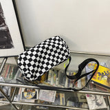 Plaid Crossbody Bag Retro Hand Cylinder Sports Zipper Travel Satchel