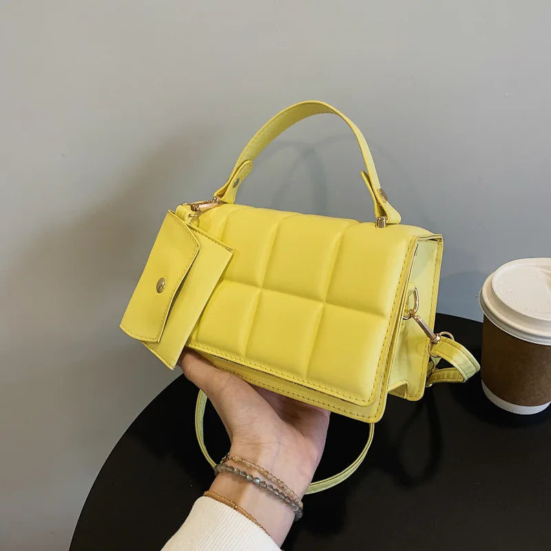 Plaid Flap Square Bag For Women PU Crossbody Shoulder Messenger Handbag
