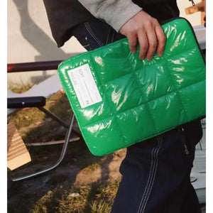 Plaid Green Puff Shoulder Bag Space Cotton Handbag Woman Fluffy Duvet Tote Bags