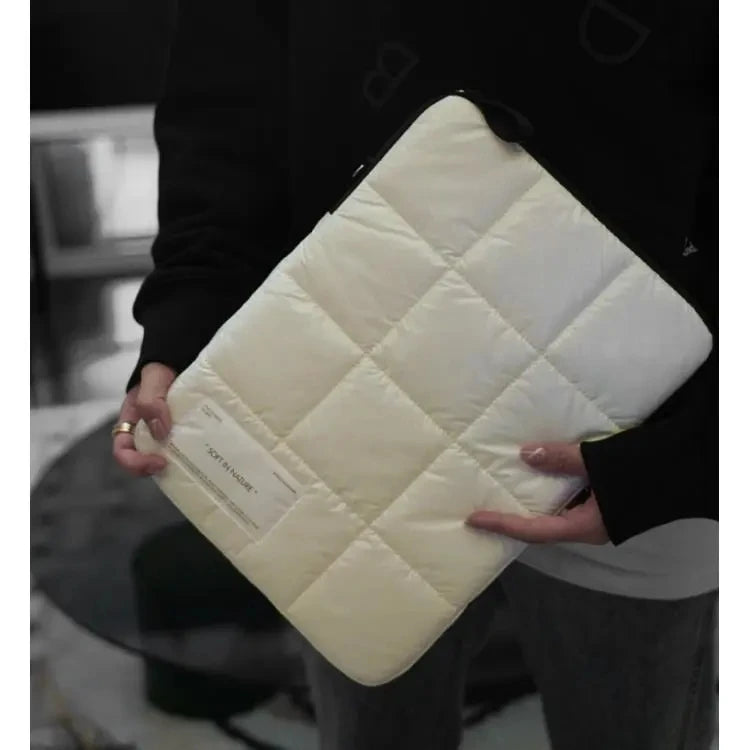 Plaid Green Puff Shoulder Bag Space Cotton Handbag Woman Fluffy Duvet Tote Bags