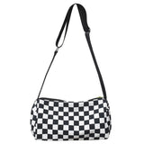 Plaid Crossbody Handbag, Cylinder Sports Leisure Zipper Travel Satchel