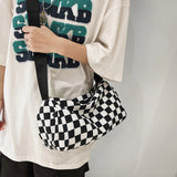 Plaid Crossbody Handbag, Cylinder Sports Leisure Zipper Travel Satchel