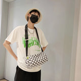 Plaid Hand Crossbody Bag Unisex Retro Sling Bag Zipper Travel Sports Satchel