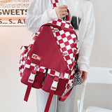 Plaid Nylon Women Backpack College Student Backpack Large Capacity Waterproof