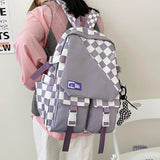 Plaid Nylon Women Backpack College Student Backpack Large Capacity Waterproof