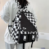 Plaid Nylon Women Backpack College Student Backpack Large Capacity Waterproof