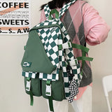 Plaid Nylon Women Backpack College Student Backpack Large Capacity Waterproof