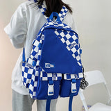 Plaid Nylon Women Backpack College Student Backpack Large Capacity Waterproof