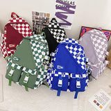 Plaid Nylon Women Backpack College Student Backpack Large Capacity Waterproof