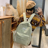 Plaid Pattern Backpack Student Girl Sweet Canvas Shoulders Bag