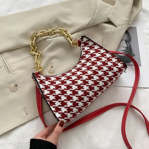 Plaid Pattern Mini PU Leather Shoulder Bag for Women Chain Handbag